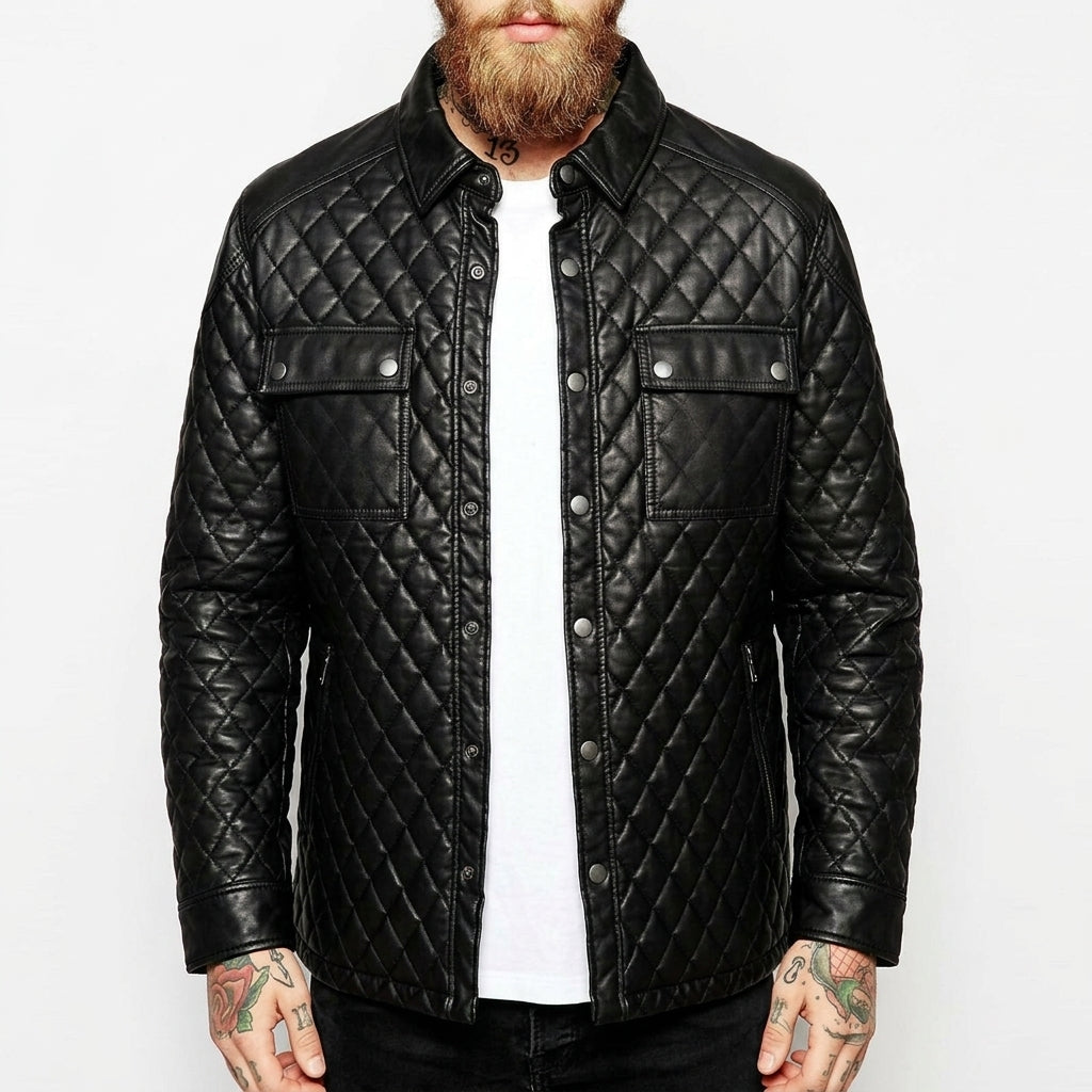 Men’s Quilted Leather Shirt – Stylish Genuine Leather Design