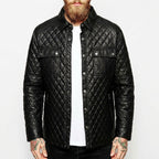 Men’s Quilted Leather Shirt – Stylish Genuine Leather Design