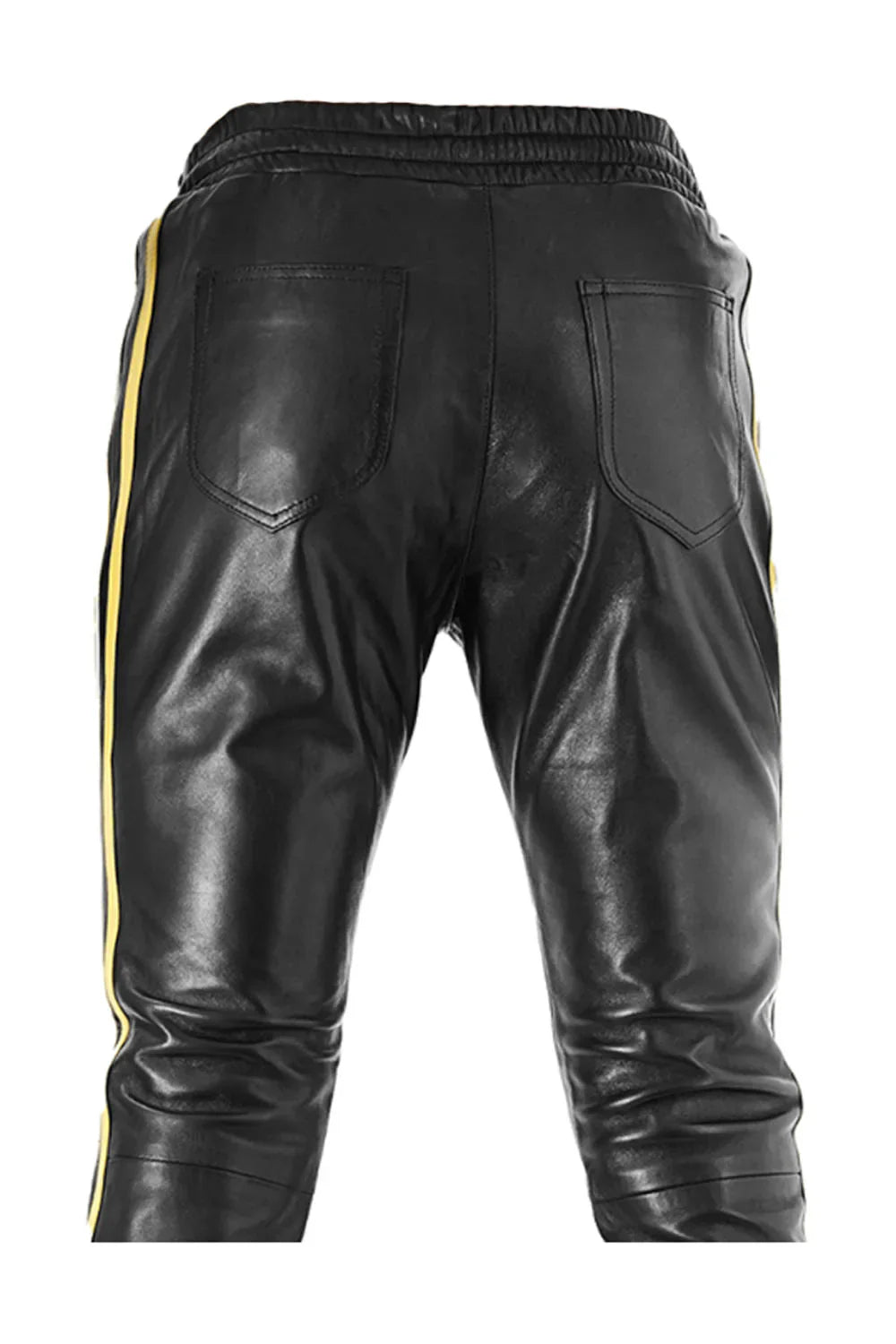 Black Leather Trousers with Classic White Side Stripes