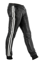 Black Leather Trousers with Classic White Side Stripes