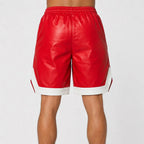Men’s Red Cowhide Leather Shorts with White Trim & Full Zipper | Leathericmen