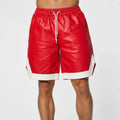 Men’s Red Cowhide Leather Shorts with White Trim & Full Zipper | Leathericmen