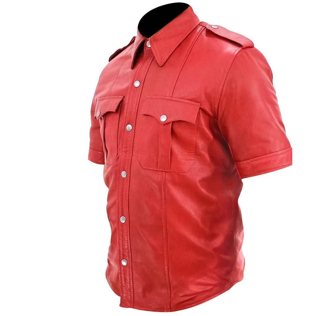 Red leather shirt on a white background