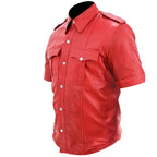 Red leather shirt on a white background