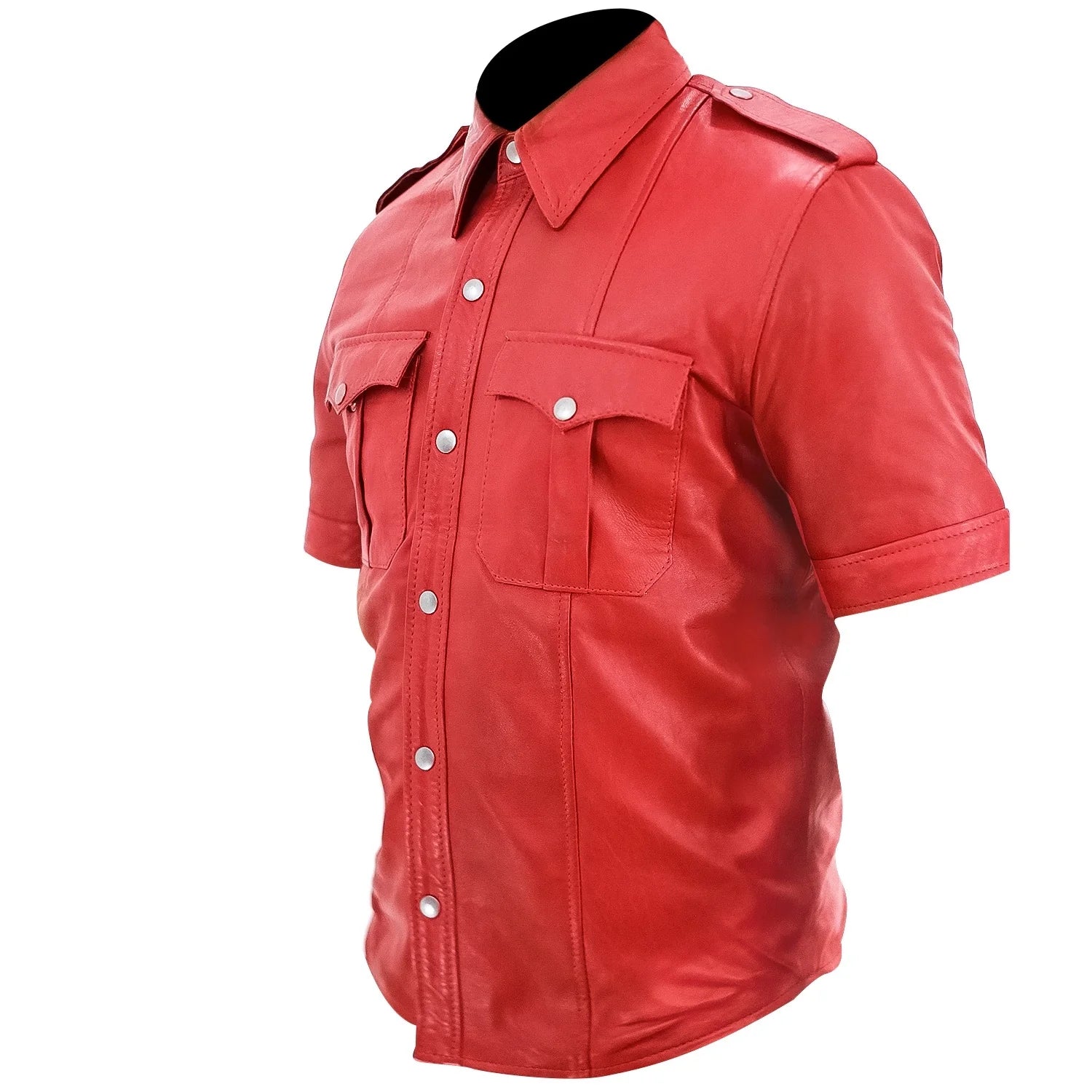 Red leather shirt on a white background