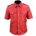 Red leather shirt with short sleeves on a white background