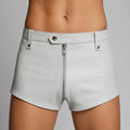 Men’s White Lambskin Leather Shorts with Full Front-to-Back Zipper | Handmade | Leathericmen