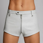 Men’s White Lambskin Leather Shorts with Full Front-to-Back Zipper | Handmade | Leathericmen