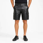 Men's Black Lambskin Leather Cargo Shorts