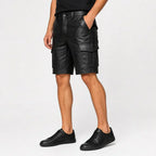 Men's Black Lambskin Leather Cargo Shorts