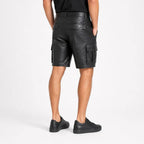 Men's Black Lambskin Leather Cargo Shorts