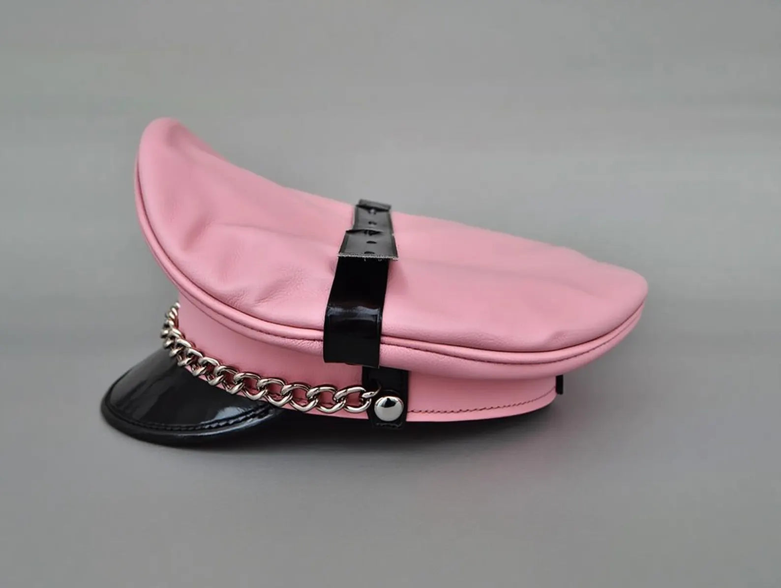 Pink Sheepskin Biker Cap