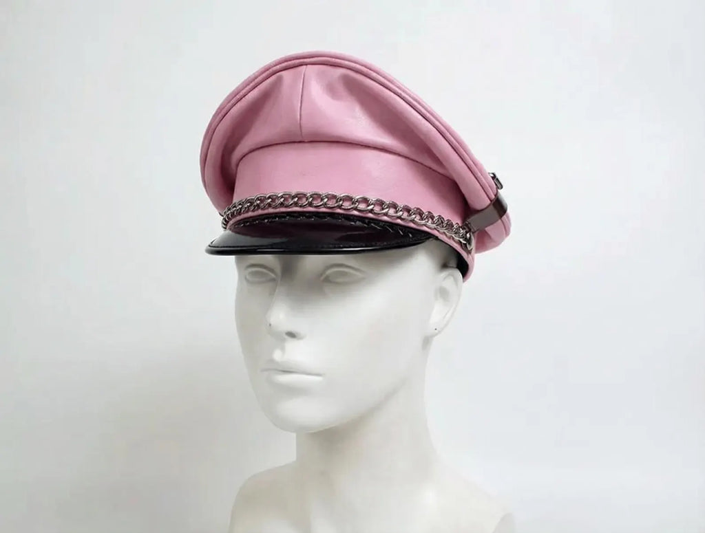 Pink Sheepskin Biker Cap