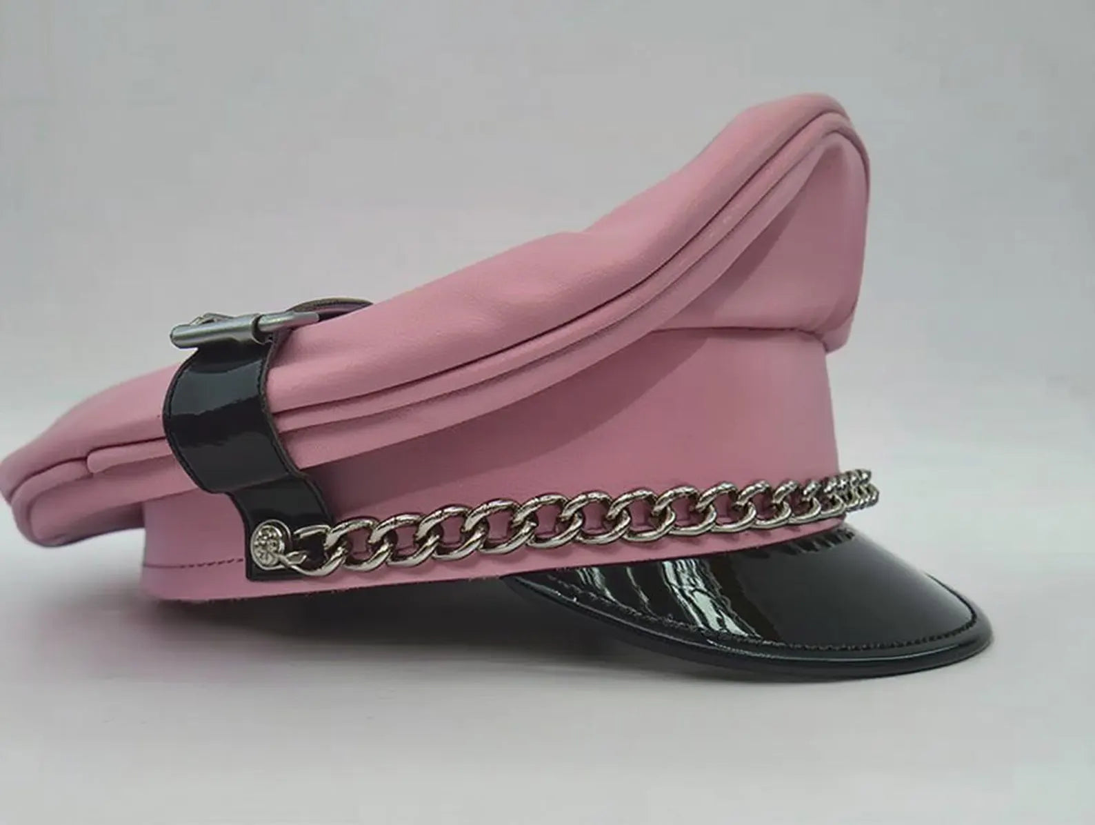 Pink Sheepskin Biker Cap