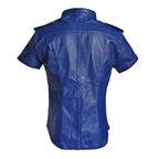Blue leather shirt on a white background