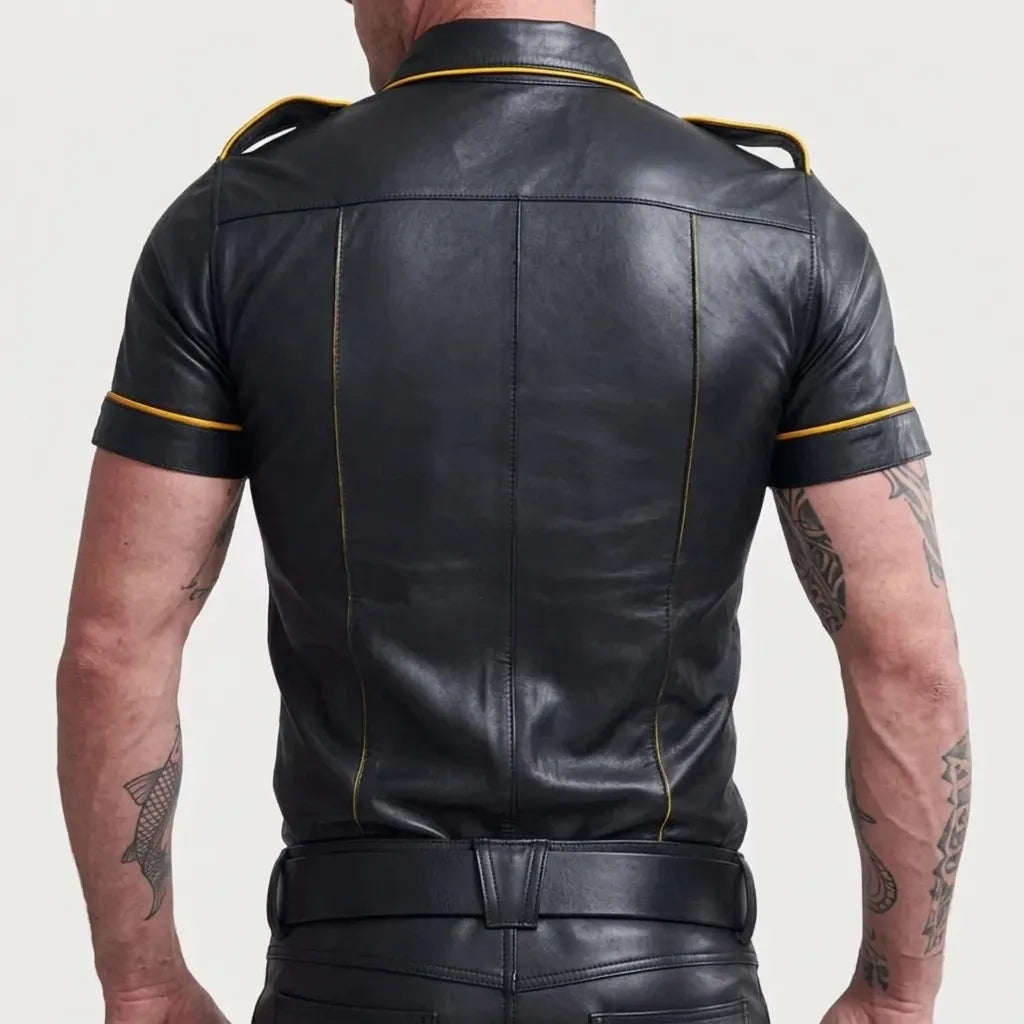 Police Style Leather Shirt for Men | Biker & Tactical Leather Shirt