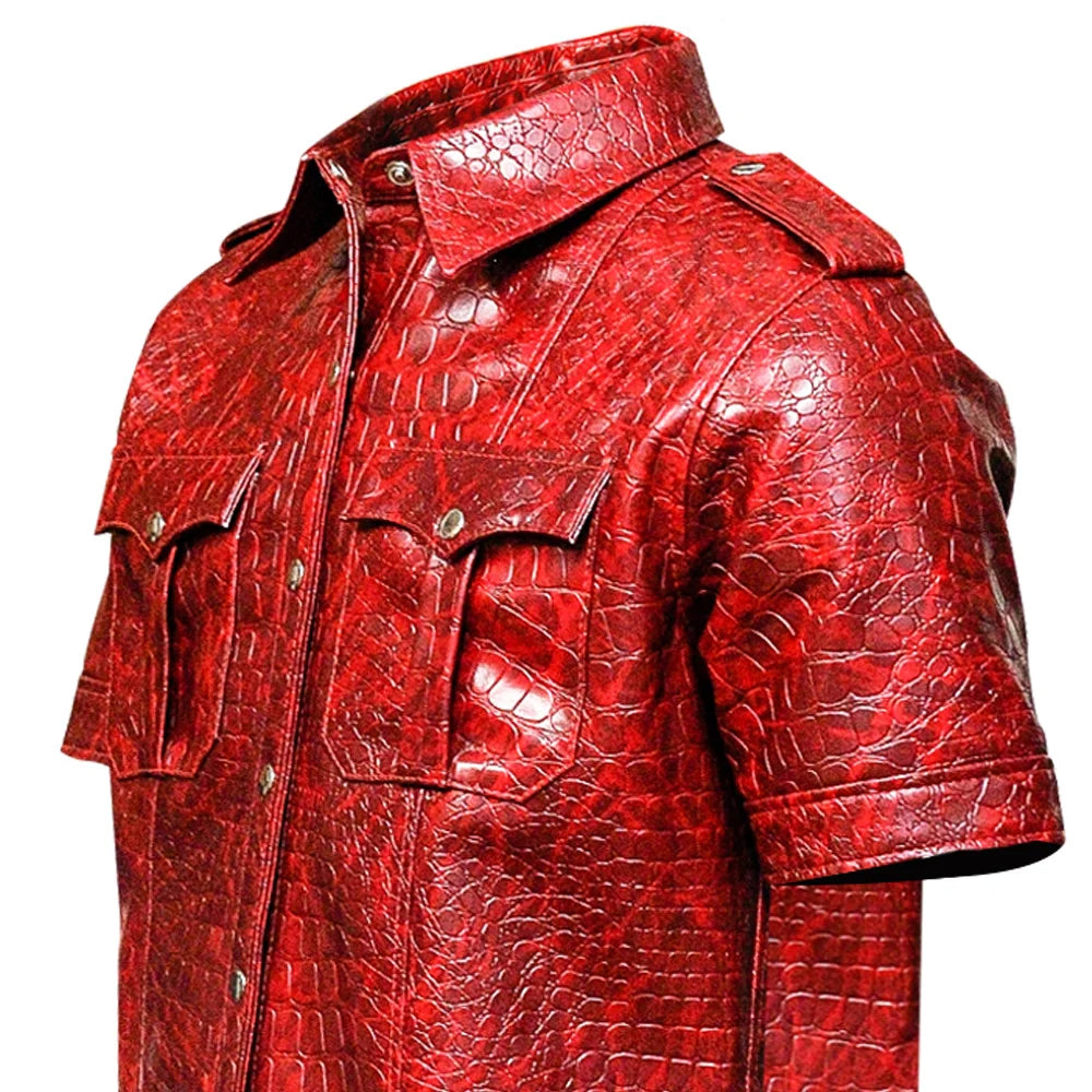 Red textured leather jacket on a white background