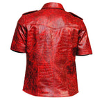 Red leather shirt with crocodile pattern on a white background