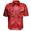 Red leather shirt with a textured pattern on a white background