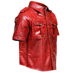 Red leather shirt with crocodile pattern on a white background