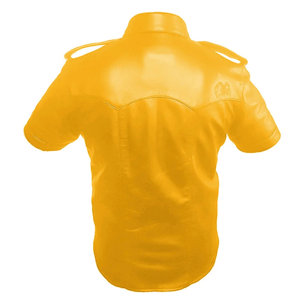 Yellow leather shirt on a white background