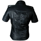 Black leather jacket on a white background
