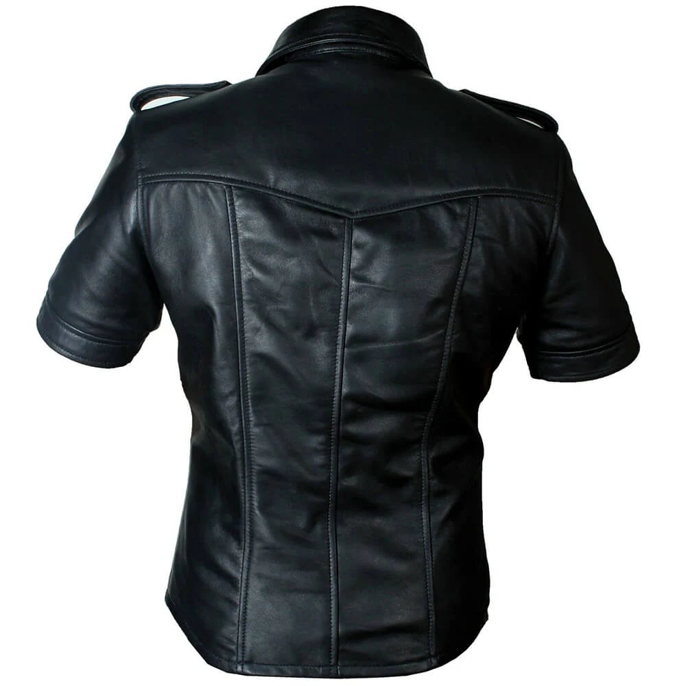 Black leather jacket on a white background