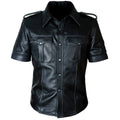 Black leather shirt with short sleeves on a white background