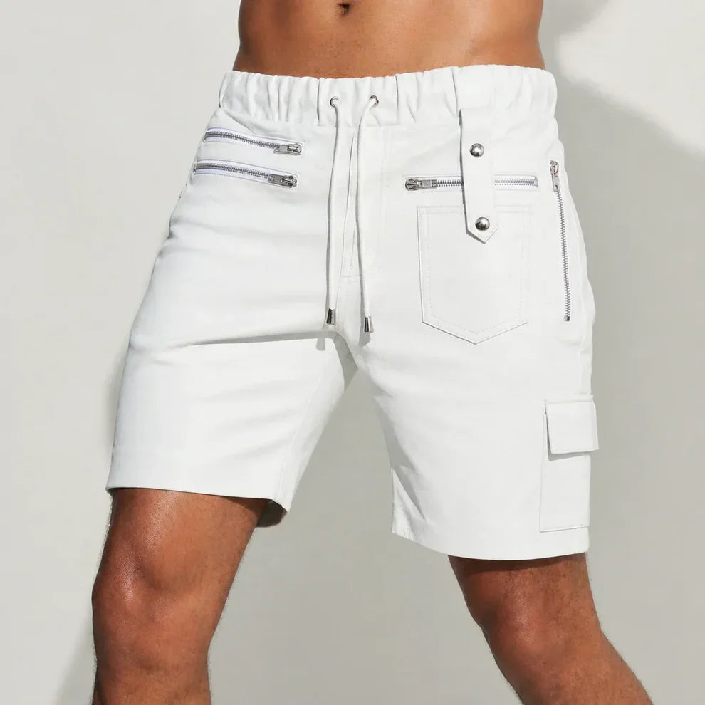 Premium White Leather Shorts for Men  Stylish Lambskin Shorts  Leathericmen