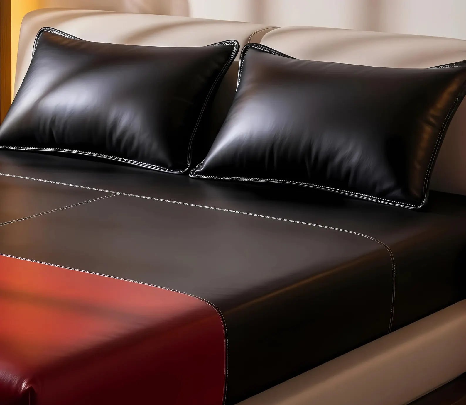 Red & Black Leather Bed Sheet Set
