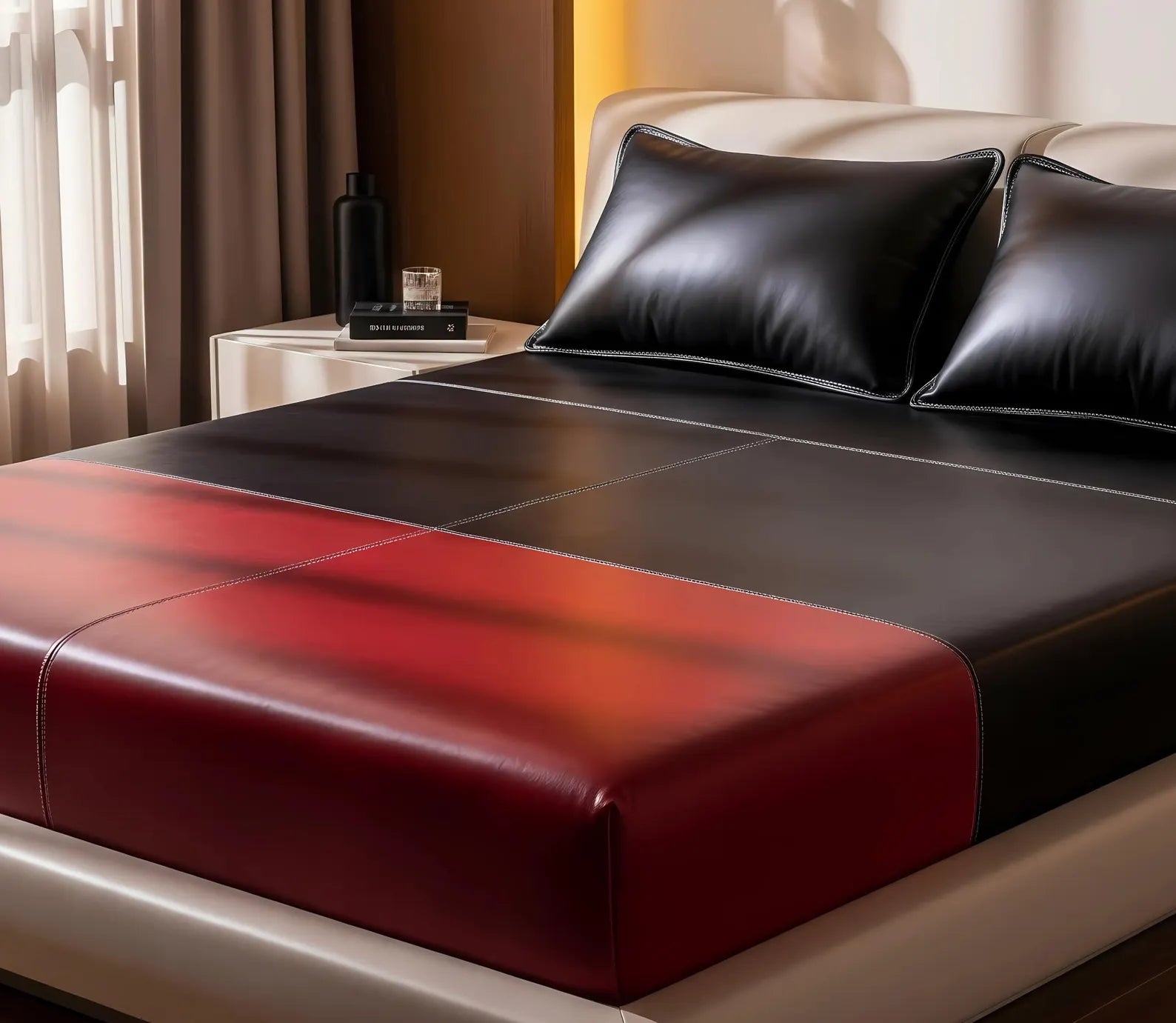 Red & Black Leather Bed Sheet Set