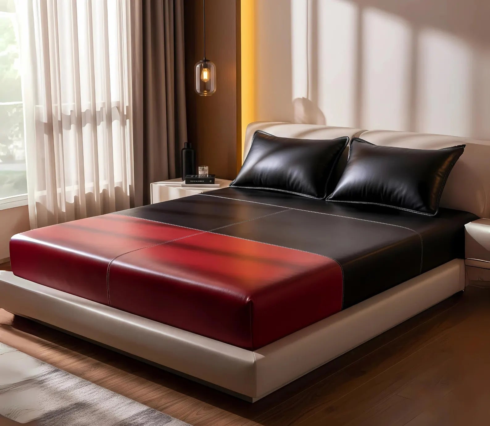 Red & Black Leather Bed Sheet Set