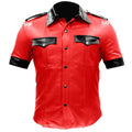 Red leather shirt with black accents on a white background