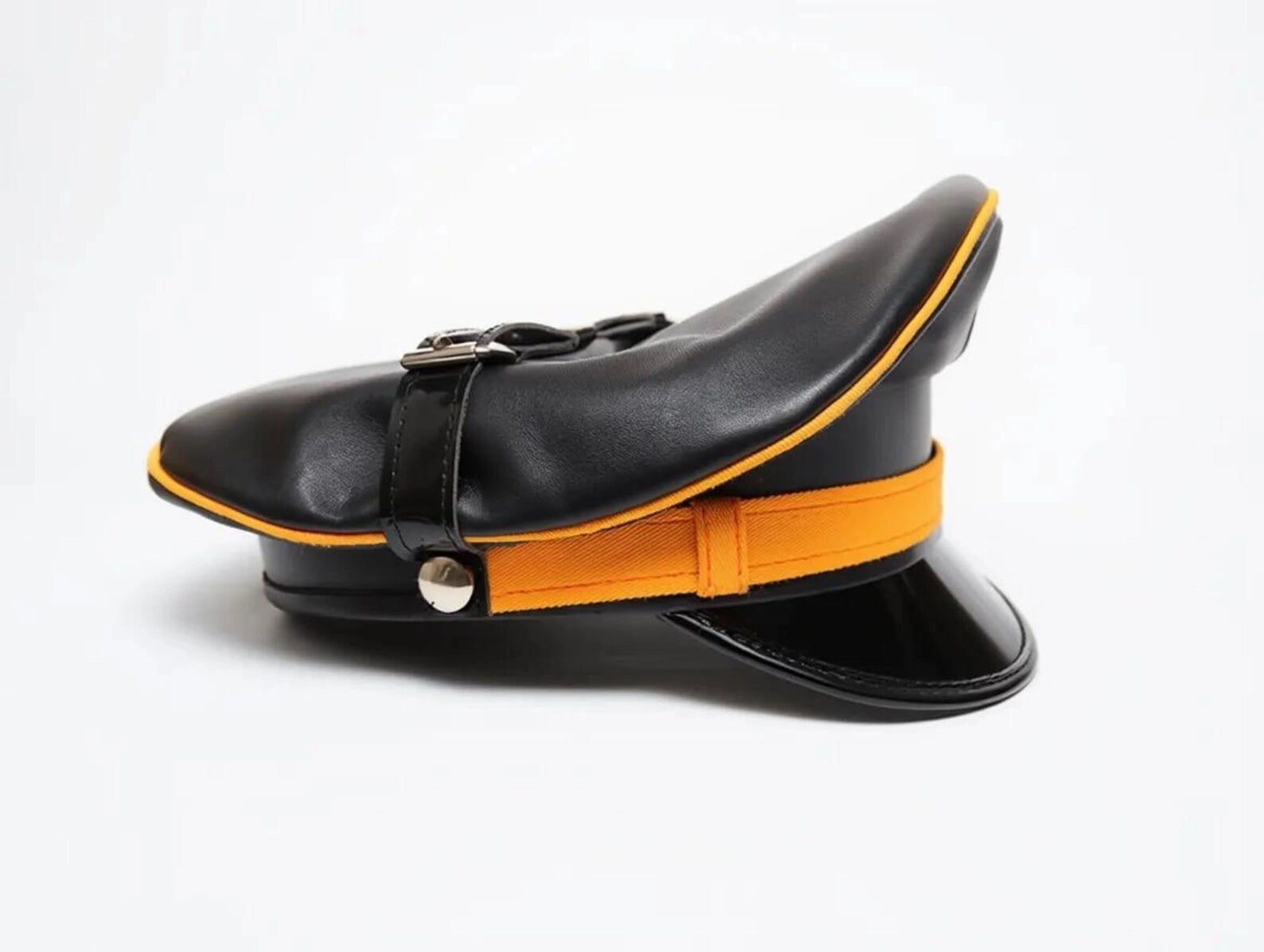 Sheepskin Leather Biker Cap with Orange Trim