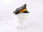 Sheepskin Leather Biker Cap with Orange Trim
