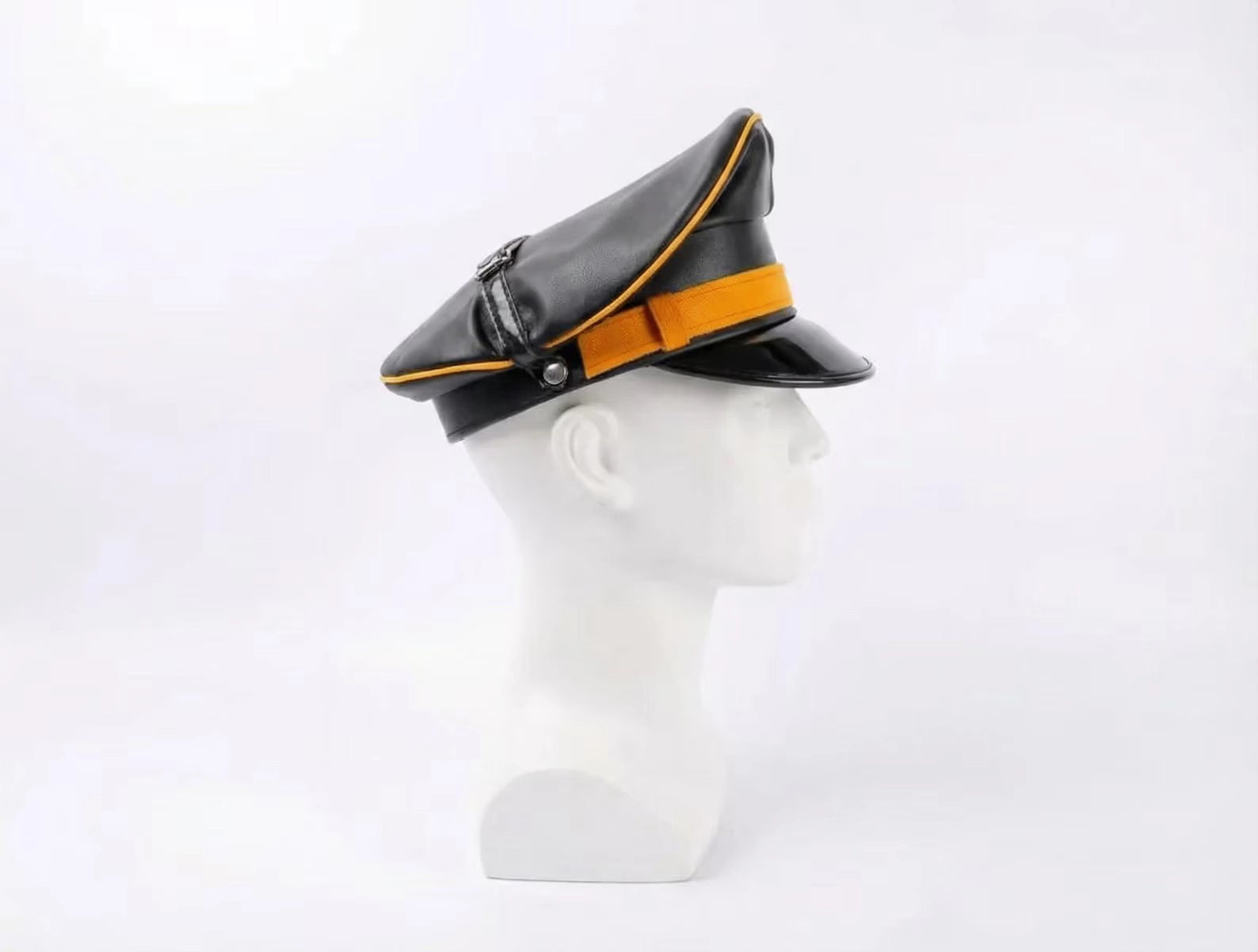 Sheepskin Leather Biker Cap with Orange Trim