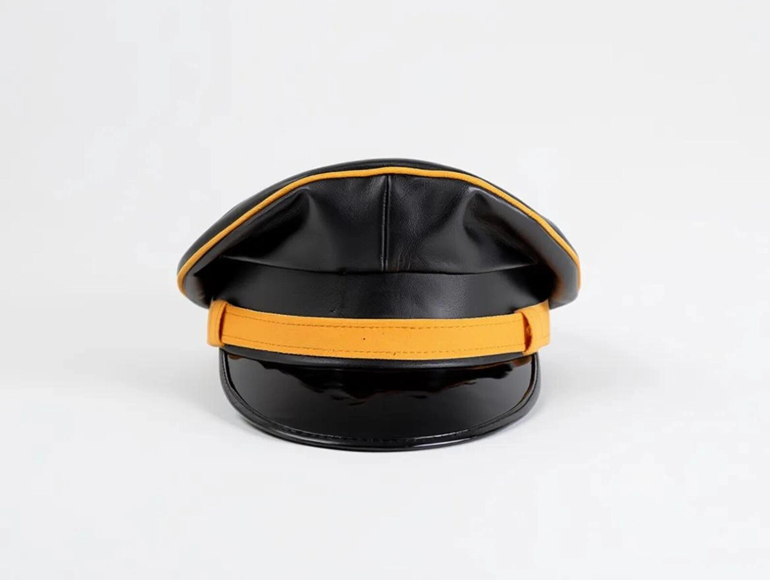Sheepskin Leather Biker Cap with Orange Trim