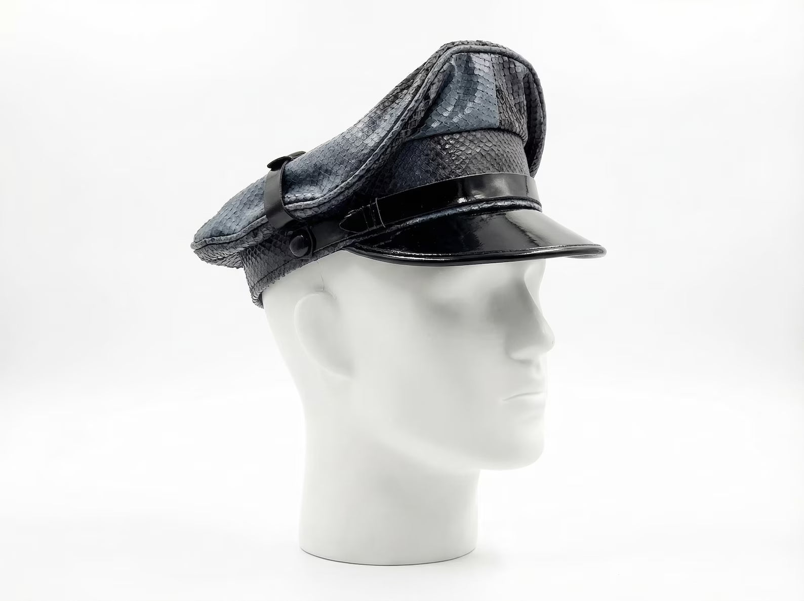 Soft Snakeskin Leather Biker Muir Cap