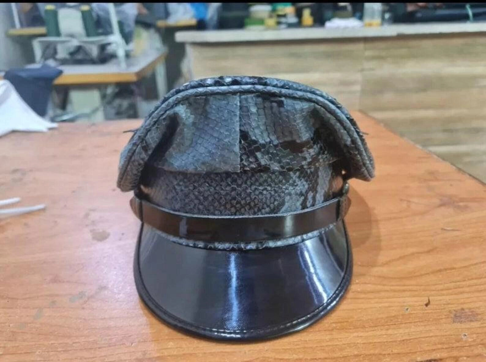 Soft Snakeskin Leather Biker Muir Cap