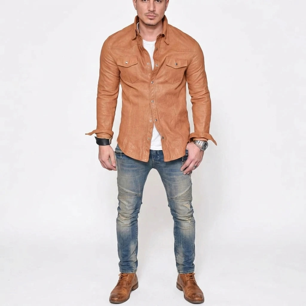 Tan Leather Shirt for Men | Genuine Leather Stylish Shirt