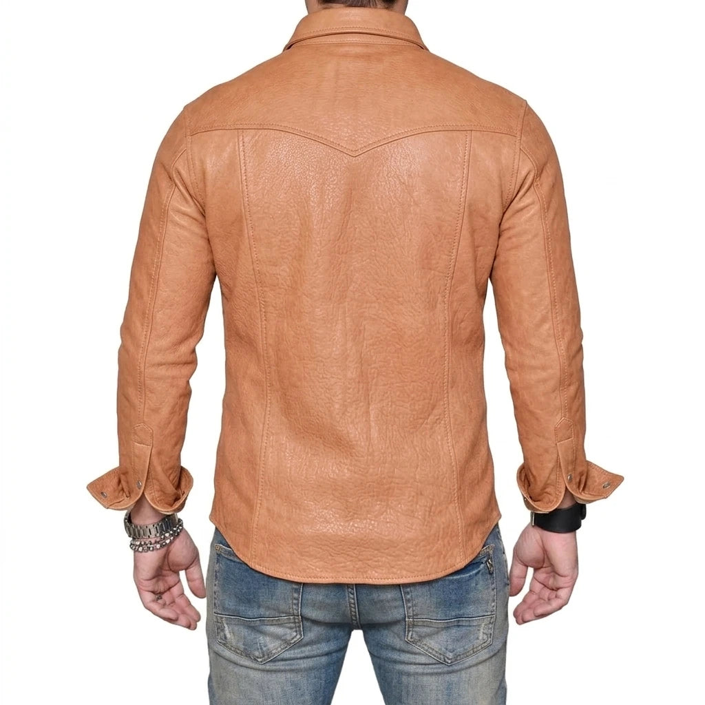 Tan Leather Shirt for Men | Genuine Leather Stylish Shirt