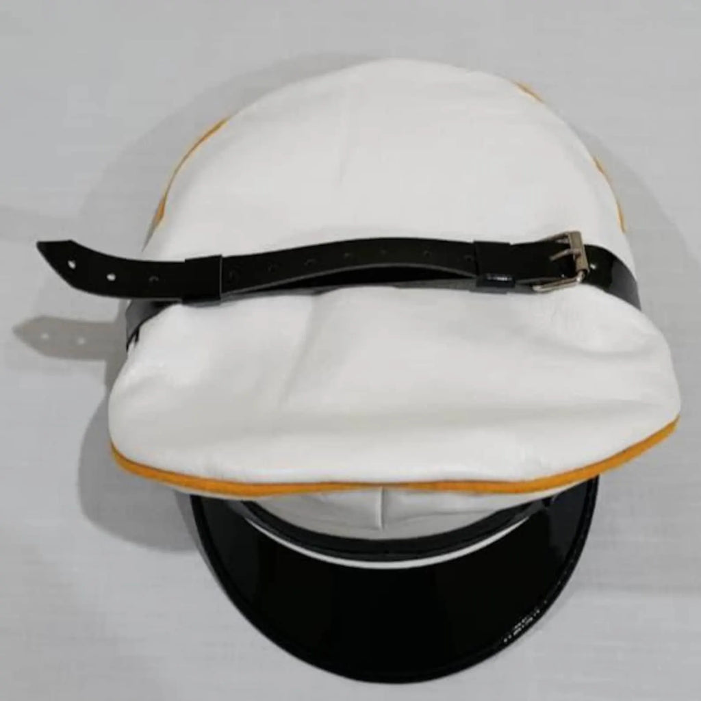 White Leather Peaked Cap