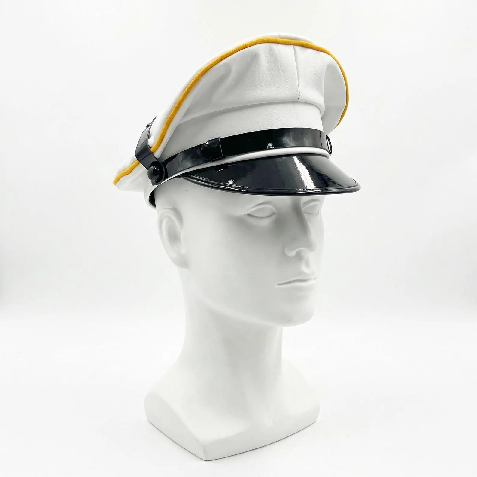 White Leather Peaked Cap