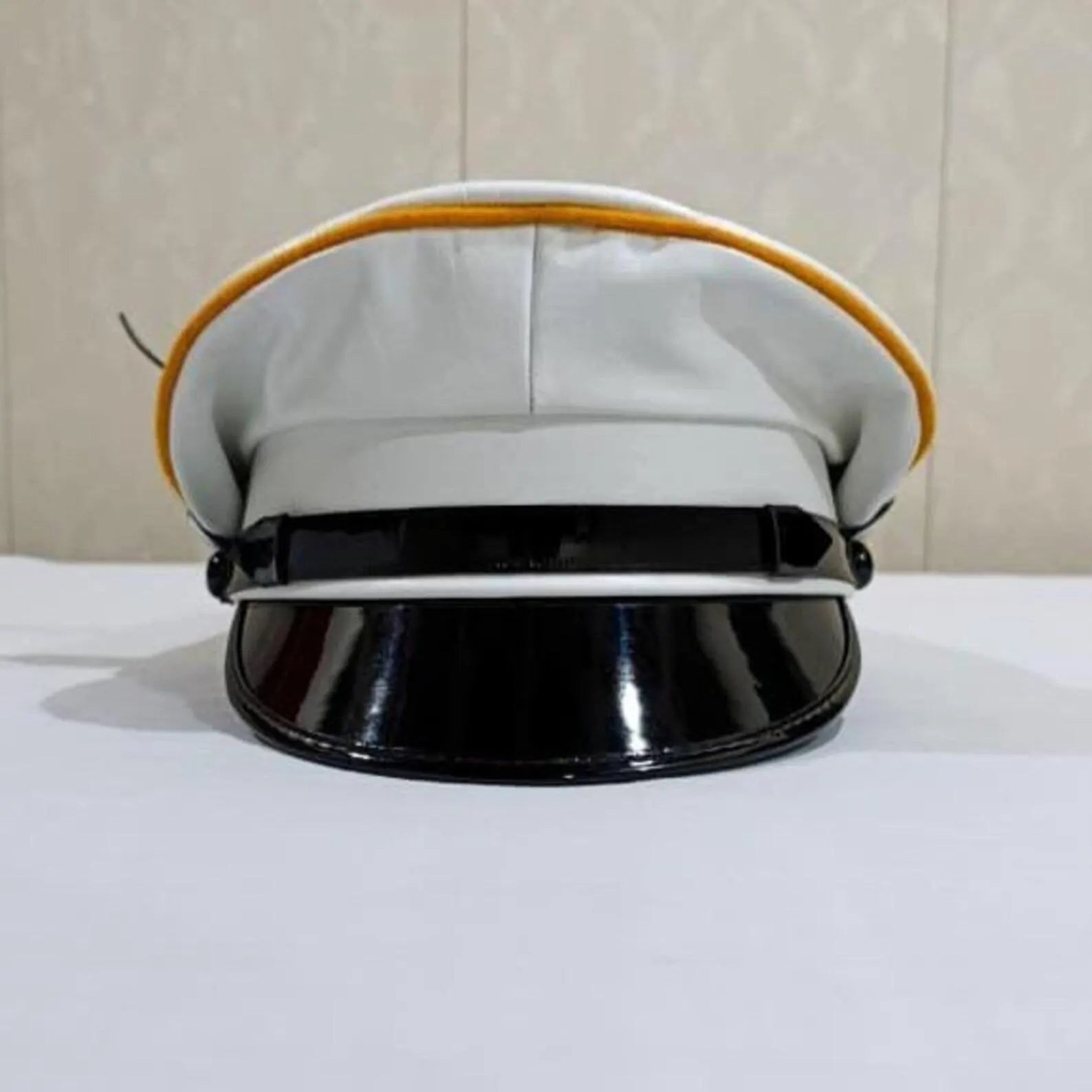 White Leather Peaked Cap