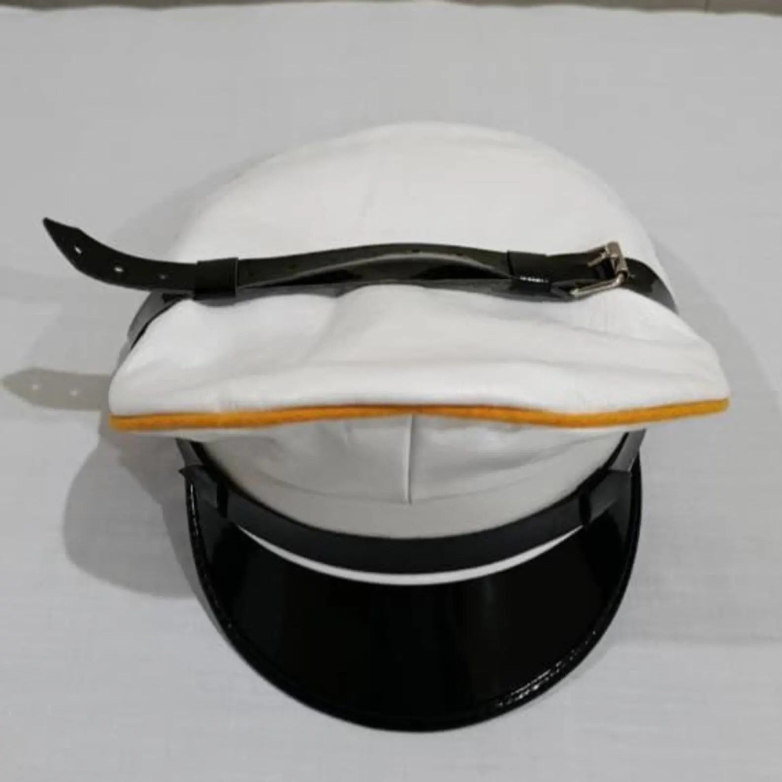 White Leather Peaked Cap
