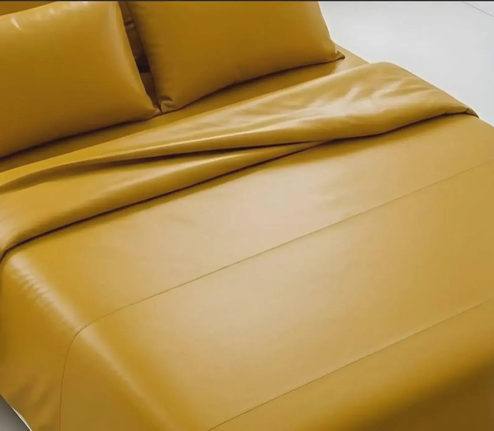Yellow Leather Bed Sheet with Pillow Cover
