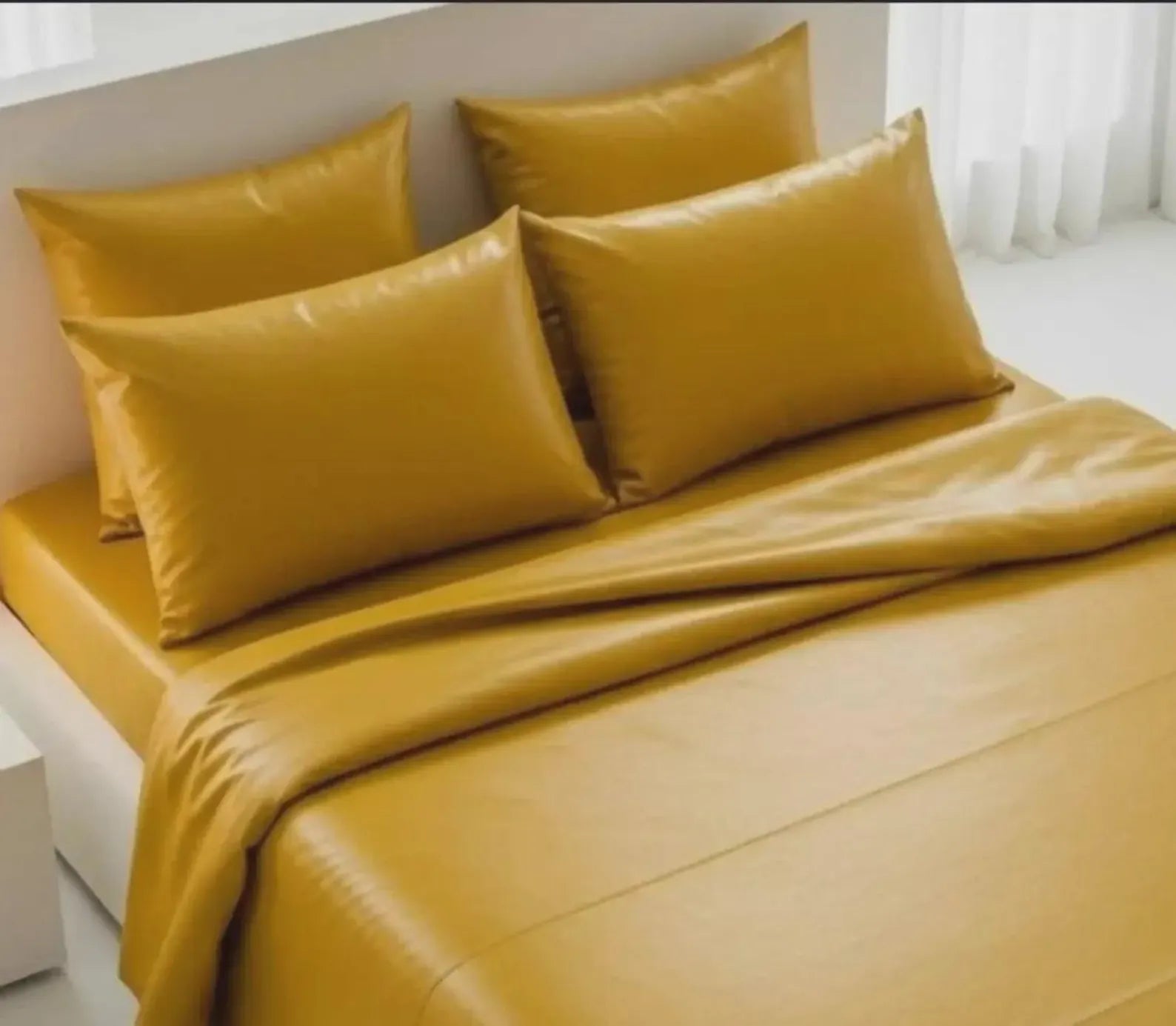 Yellow Leather Bed Sheet with Pillow Cover