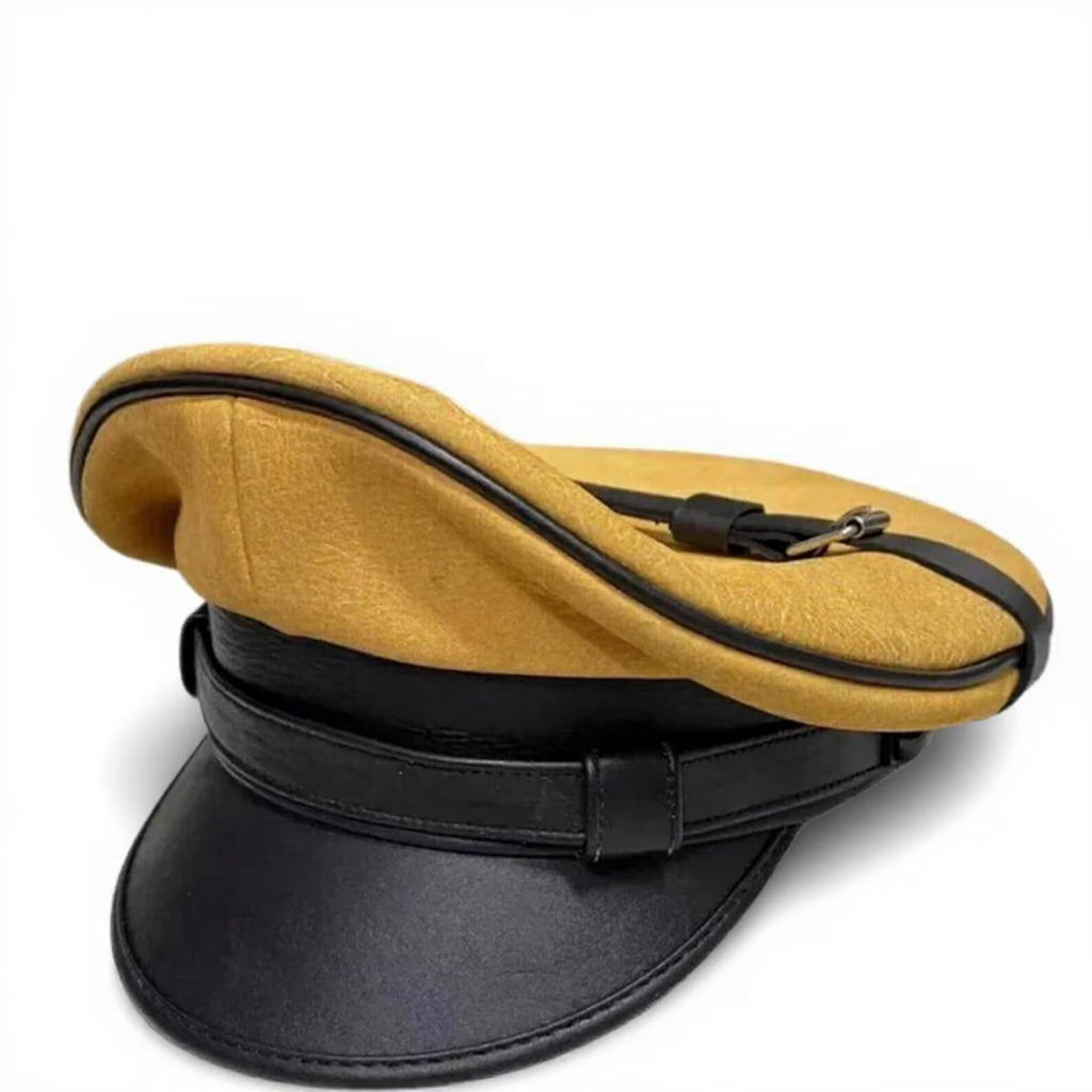 Yellow Sheepskin Leather Biker Cap