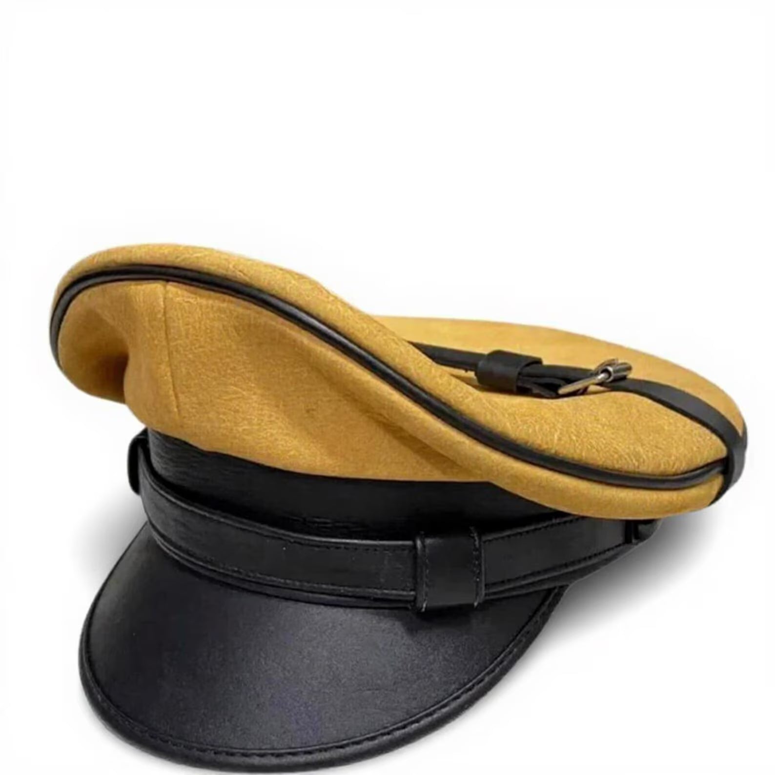 Yellow Sheepskin Leather Biker Cap