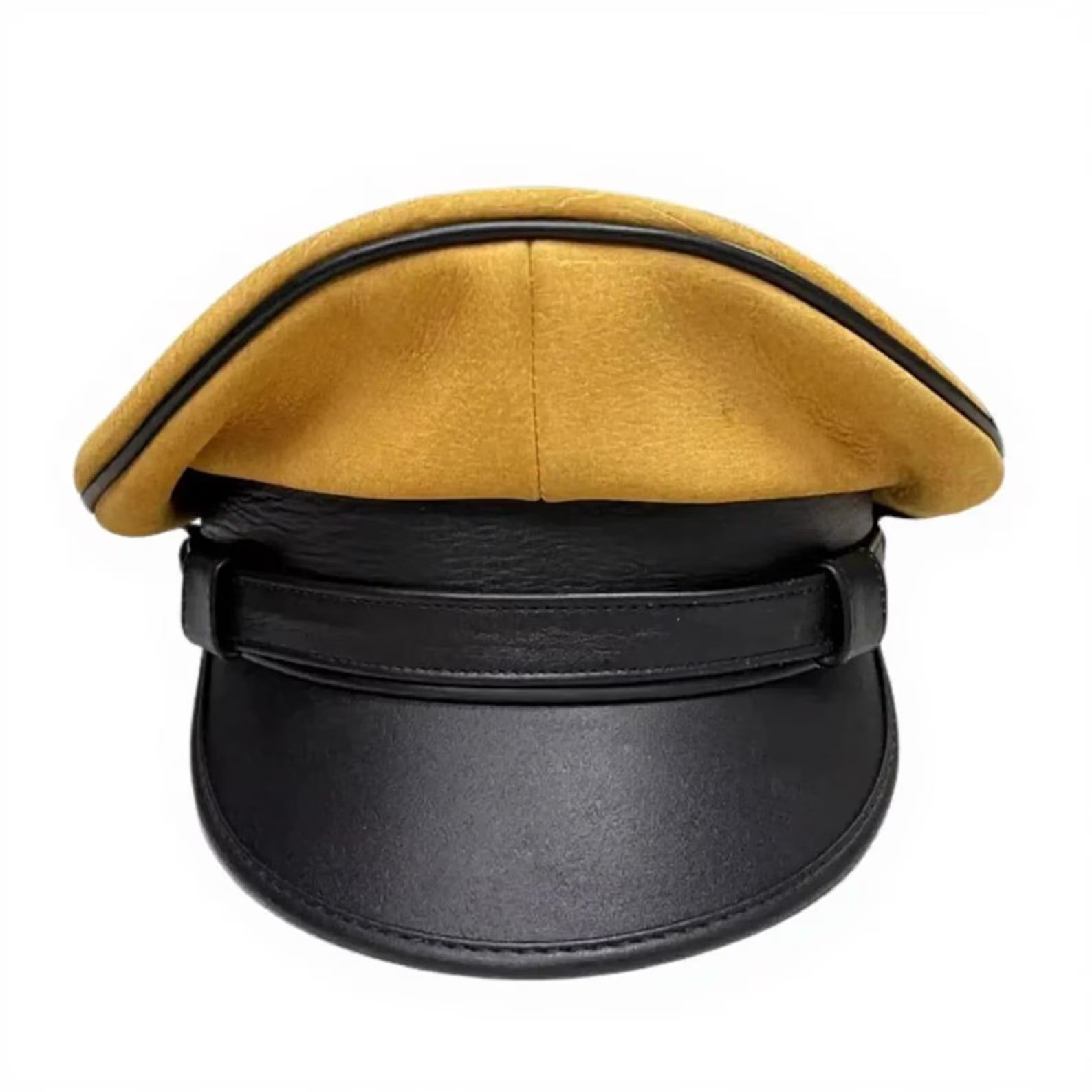 Yellow Sheepskin Leather Biker Cap